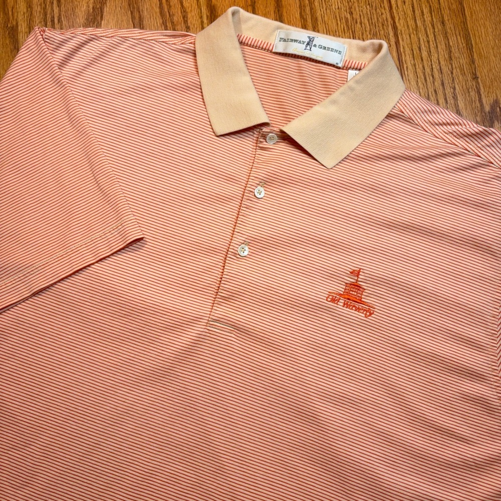 Fairway & Greene Old Waverly Polo Mens L Orange Striped Mercerized Cotton Golf - Picture 1 of 7